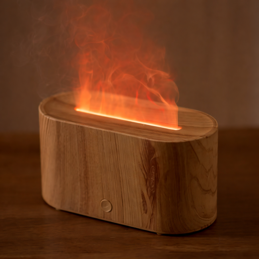 Flame Wood Grain Aroma Diffuser Humidifier Color Light USB