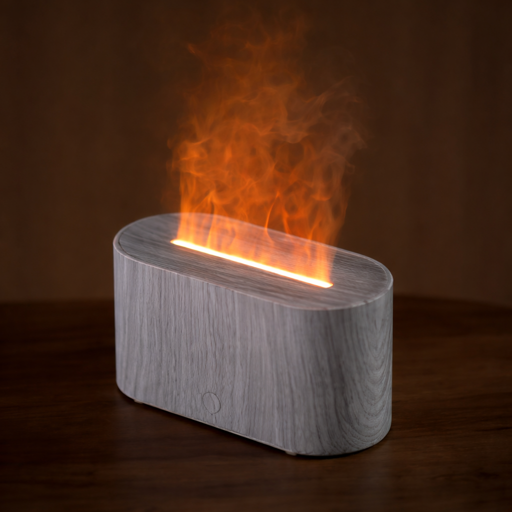Flame Wood Grain Aroma Diffuser Humidifier Color Light USB